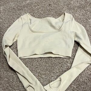 Amazon Cream Ribbed Long Sleeve Crop Top